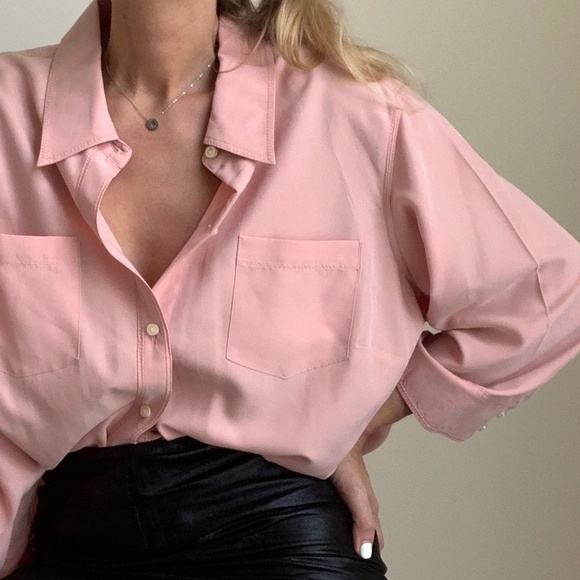 Vintage Tops - Vintage Blush Pocket Blouse Button Up